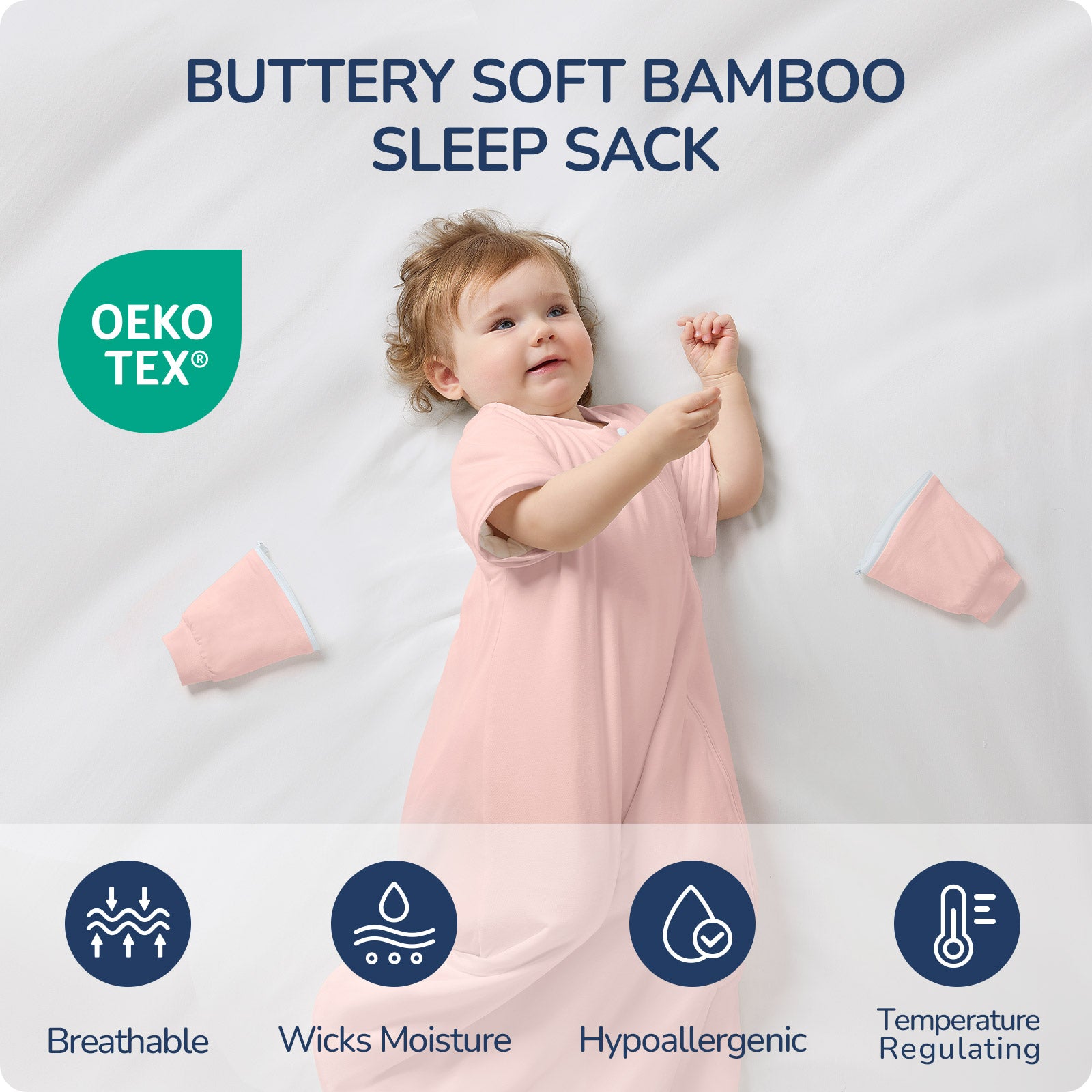 Detachable Sleeves Sleep Sack 1.0 TOG -Bamboo Fabric (Pink)