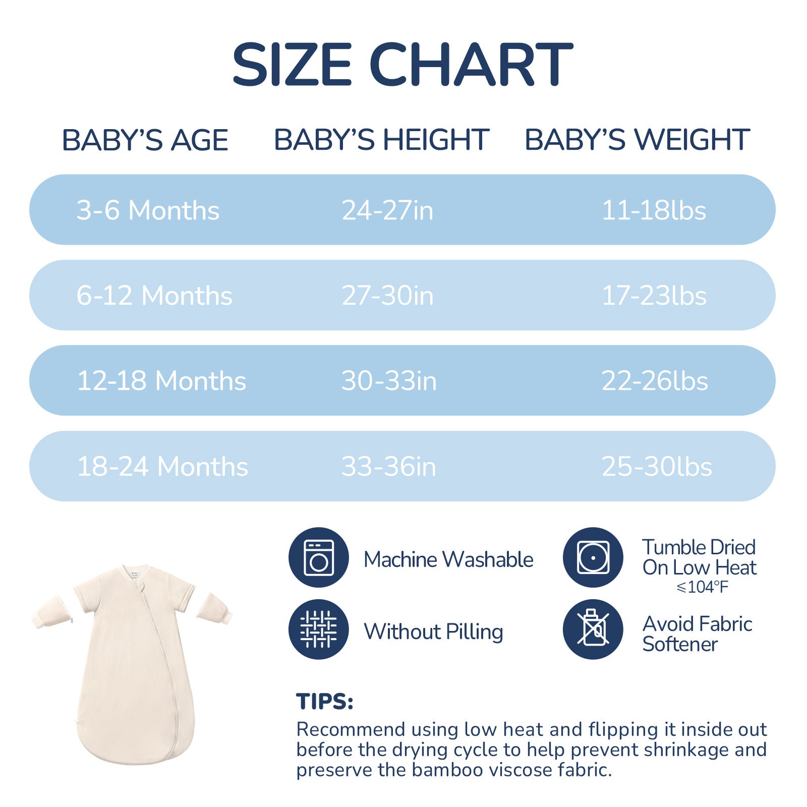 Detachable Sleeves Sleep Sack 1.0 TOG -Bamboo Fabric（Oat)