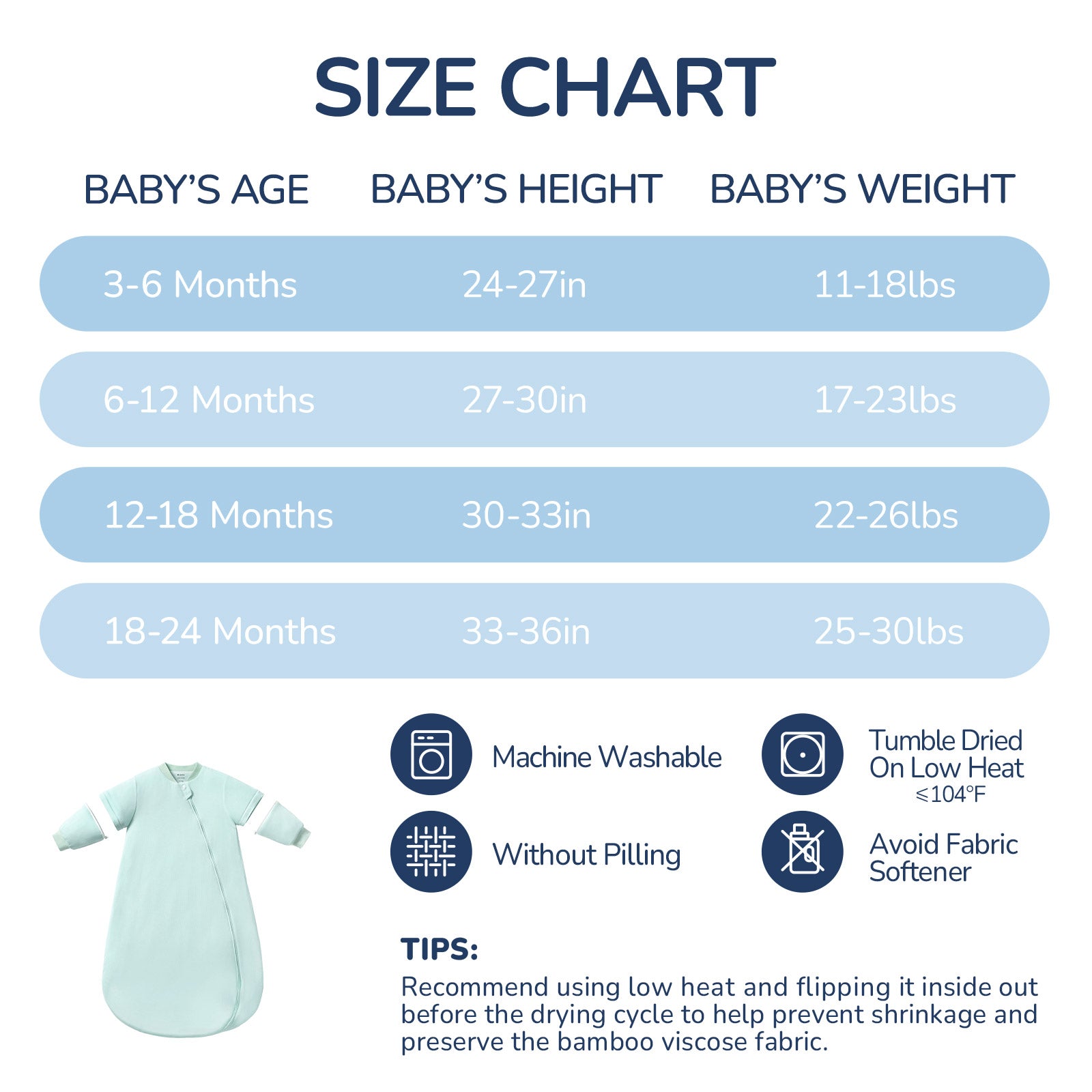 Detachable Sleeves Sleep Sack 1.0 TOG -Bamboo Fabric (Sage)