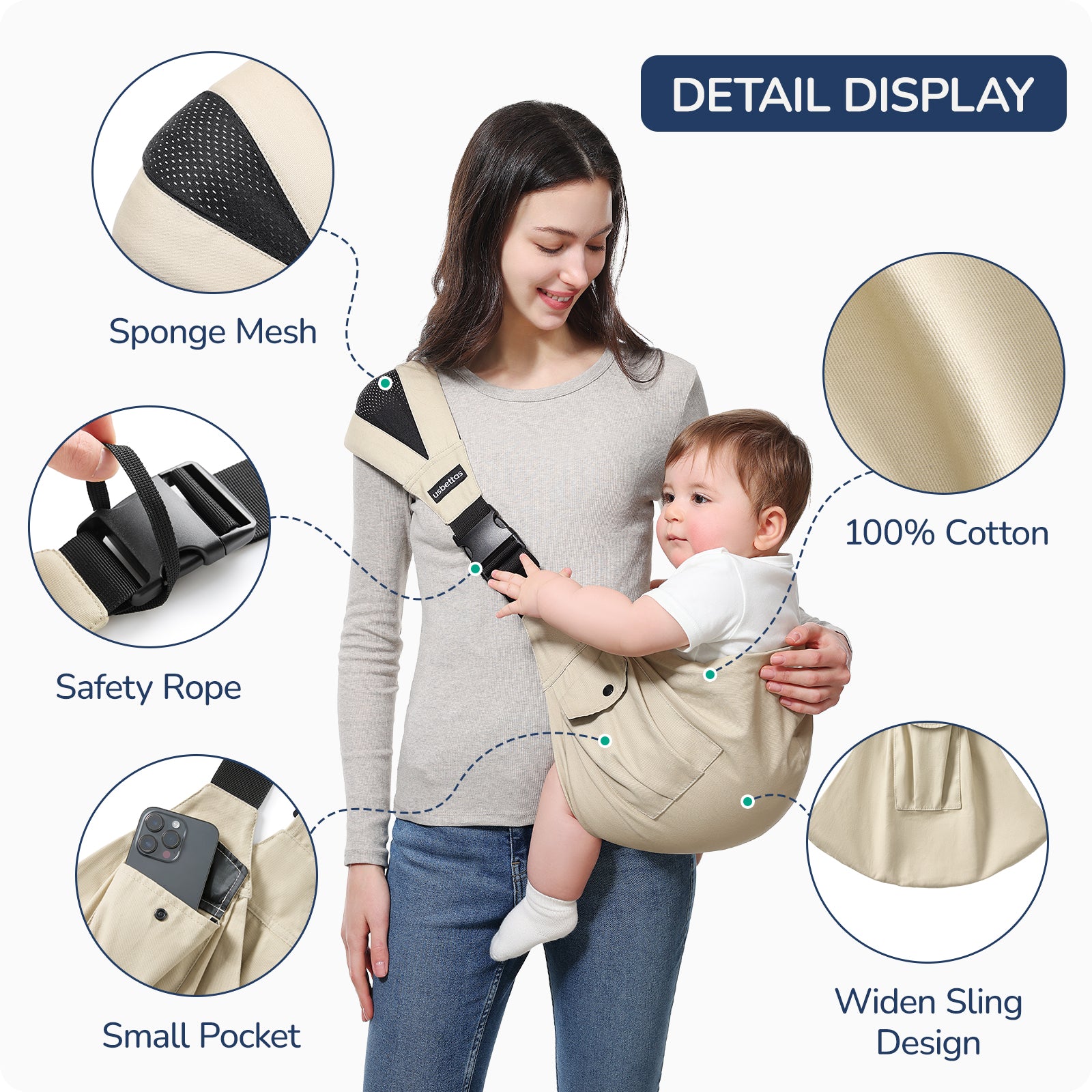 Baby Carrier – Cotton Baby Sling(Beige)