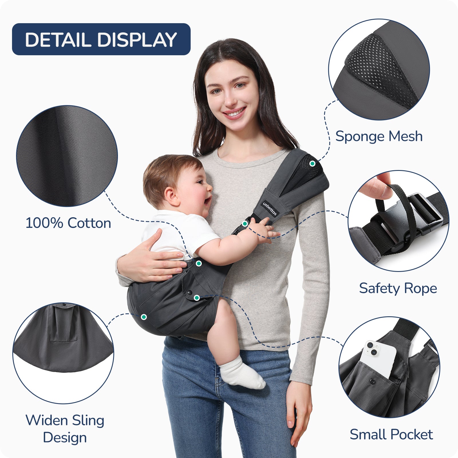 Baby Carrier – Cotton Baby Sling(Gray)