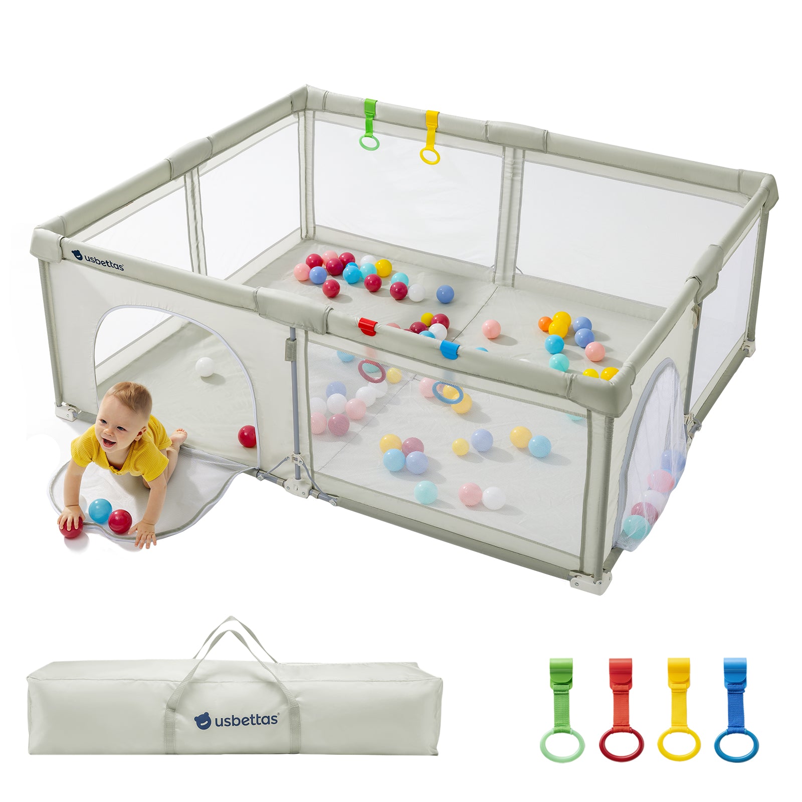 Foldable Baby Playpen 71x59 for Babies Toddler（Beige)