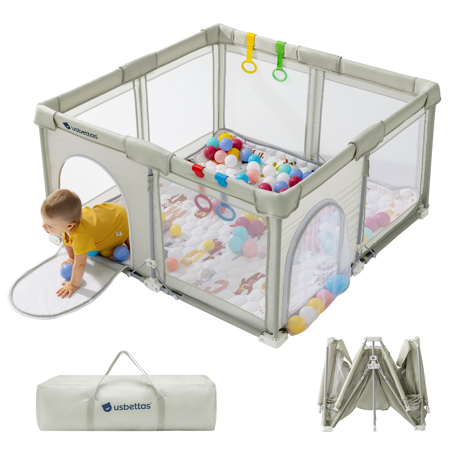 Foldable Baby Playpen 50×50 for Babies Toddler（Beige)