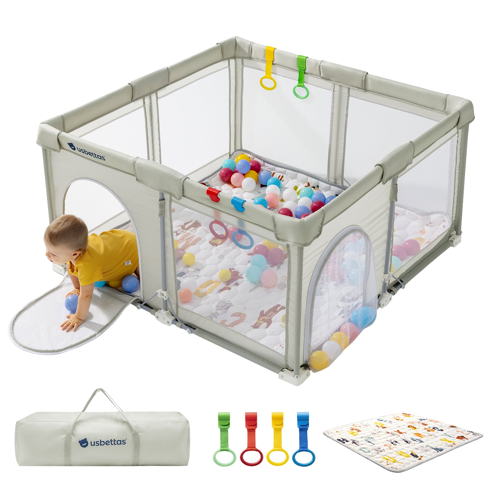 Foldable Baby Playpen 50×50 for Babies Toddler（Beige)