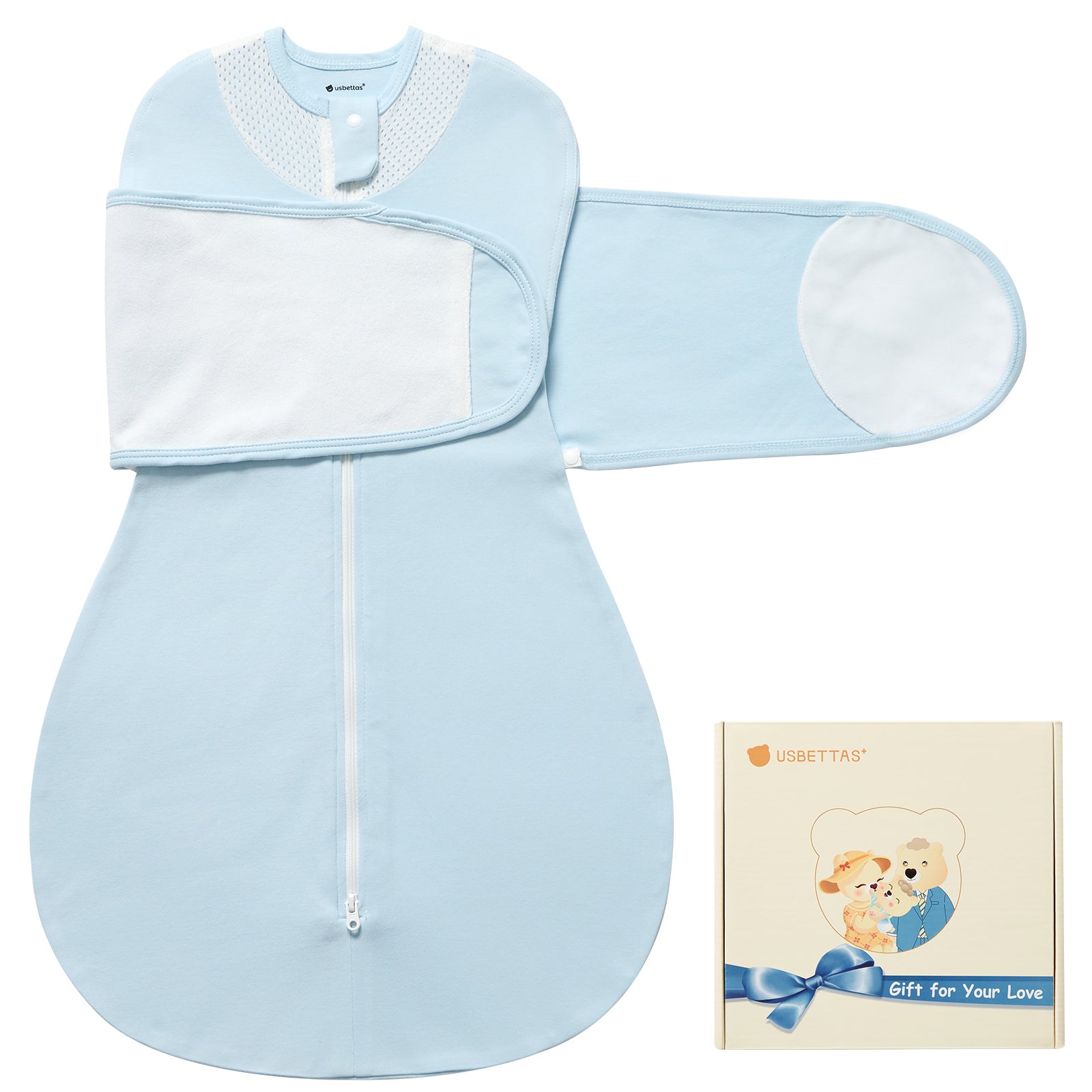 3-Way Adjustable Transitional Swaddle （Blue)