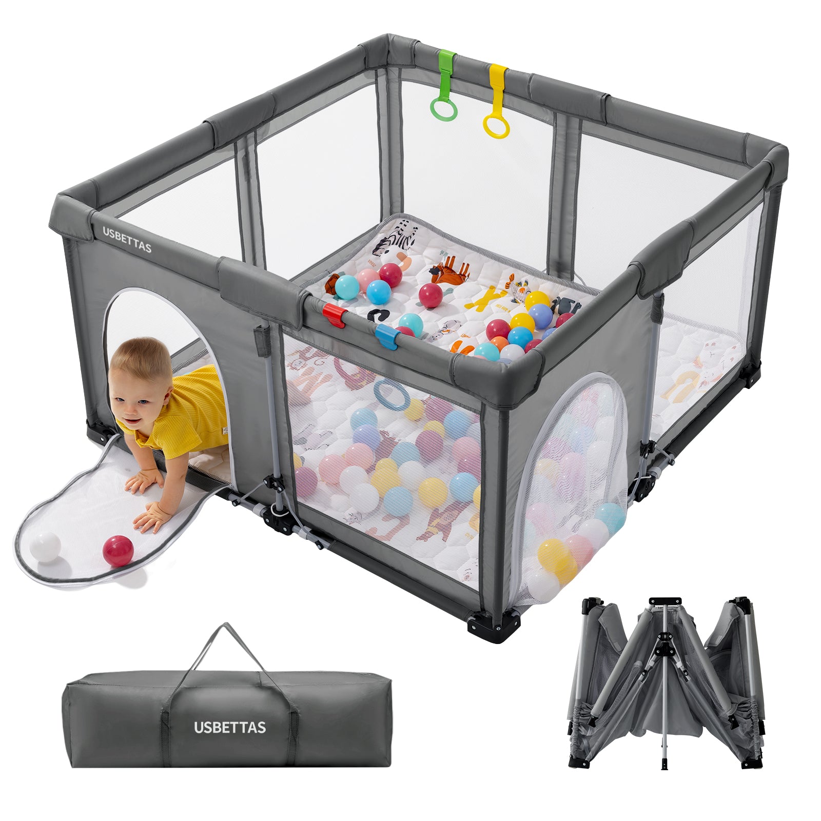 Foldable Baby Playpen 50×50 for Babies Toddler（Dark gray)