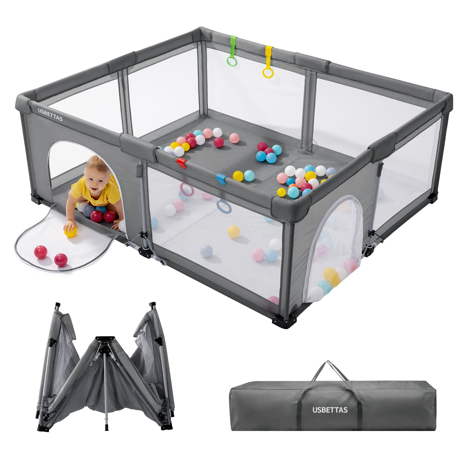 Foldable Baby Playpen 71x59 for Babies Toddler（Light Gray)
