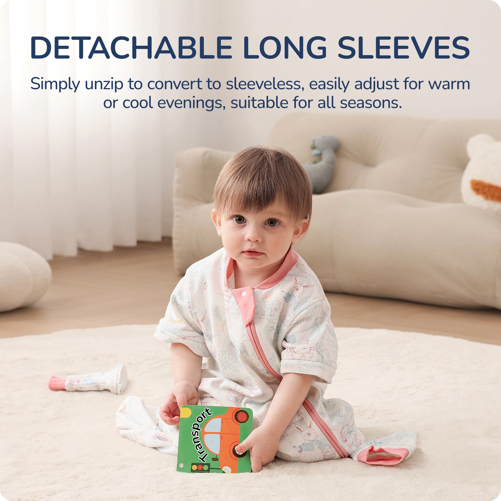 usbettas Baby Sleep Sack 1.0 TOG – Detachable Sleeves (Garden)