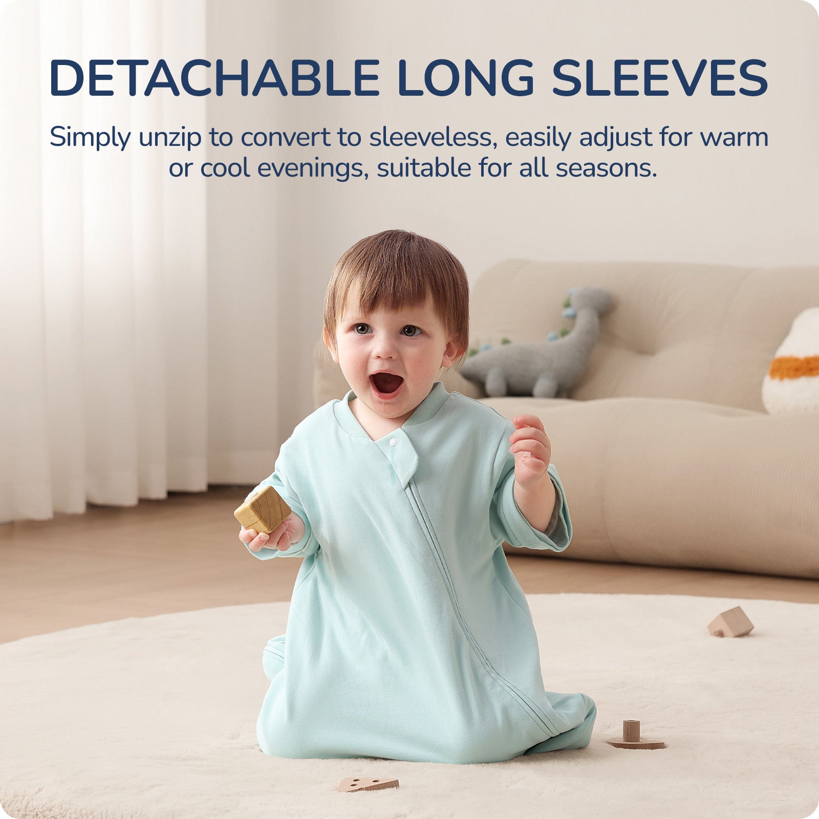 usbettas Baby Sleep Sack 1.0 TOG – Detachable Sleeves (Teal)