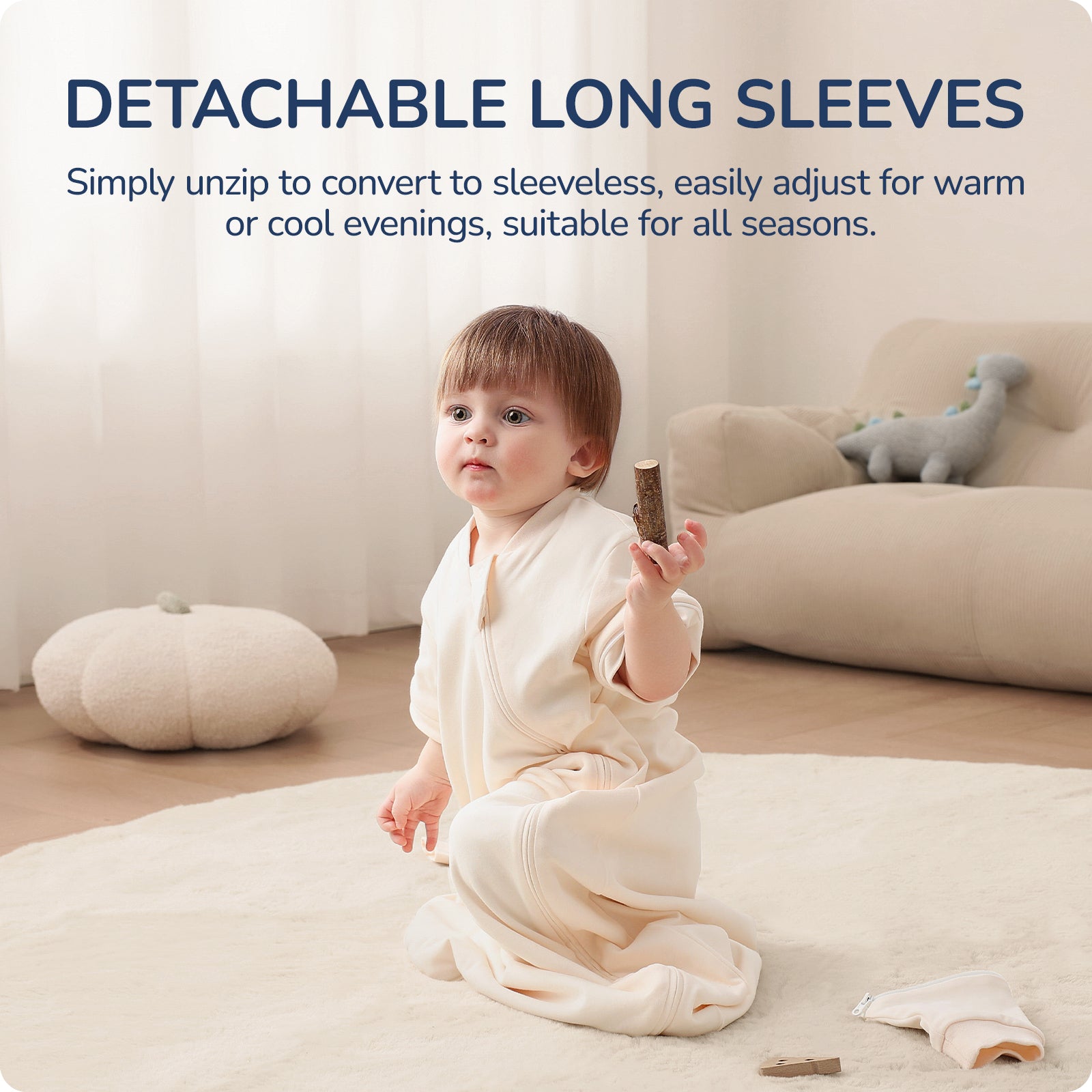 Detachable Sleeves Sleep Sack 1.0 TOG – 100% Cotton （Light Apricot）