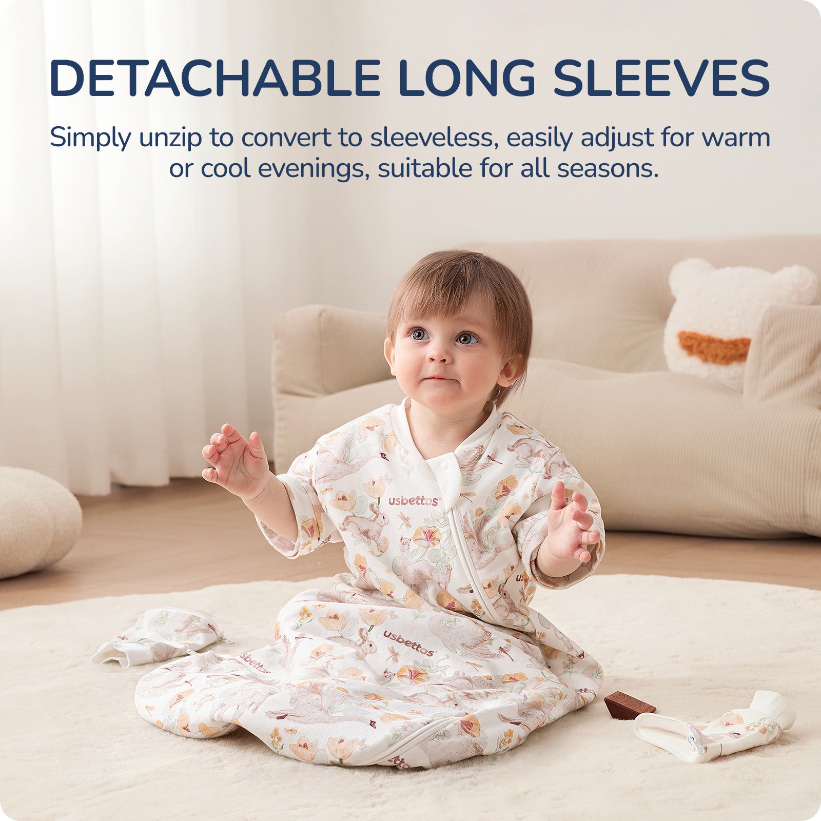 usbettas Baby Sleep Sack 1.0 TOG – Detachable Sleeves (Flower)