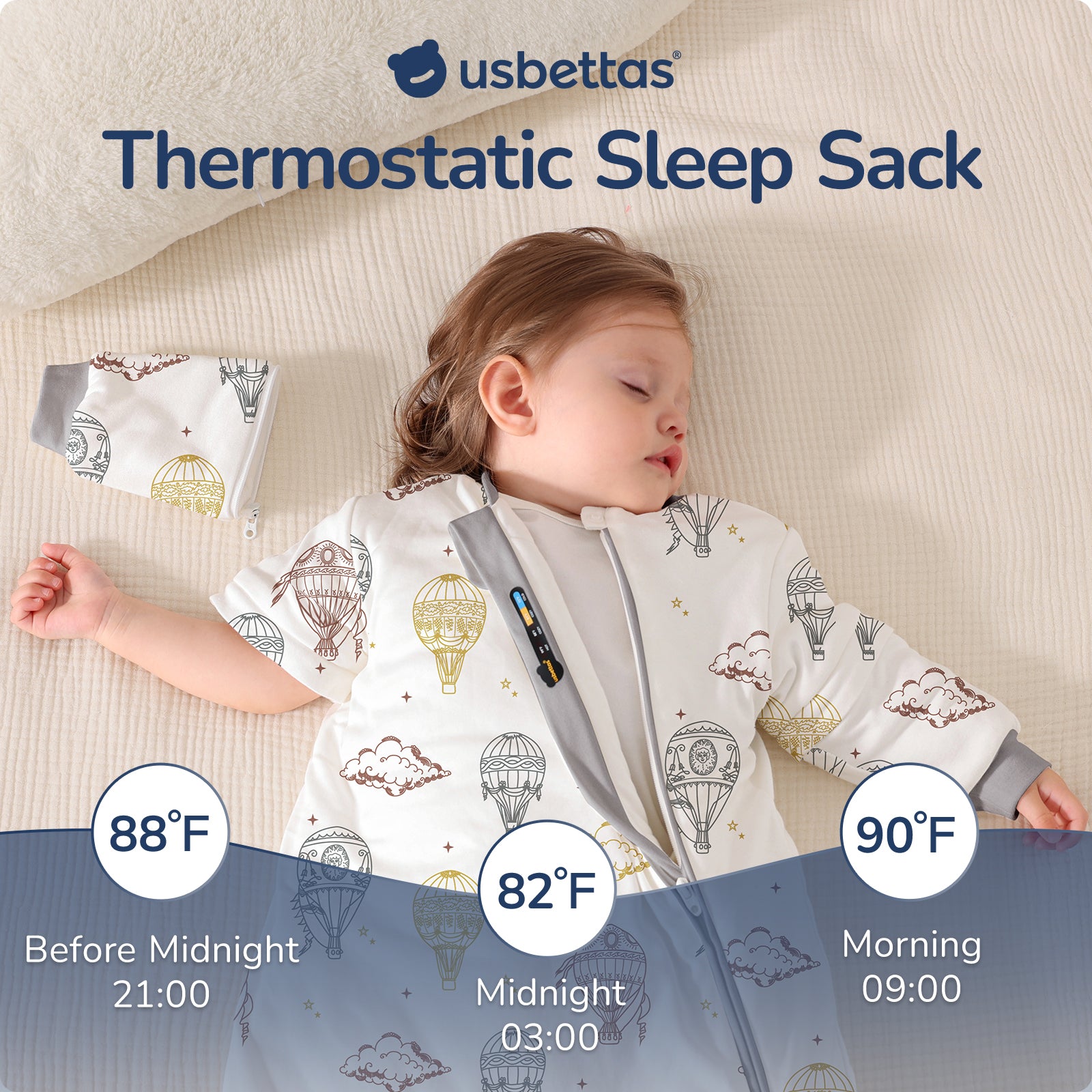 Detachable Sleeves Sleep Sack 2.5 TOG – 100% Cotton (Hot air ballon)