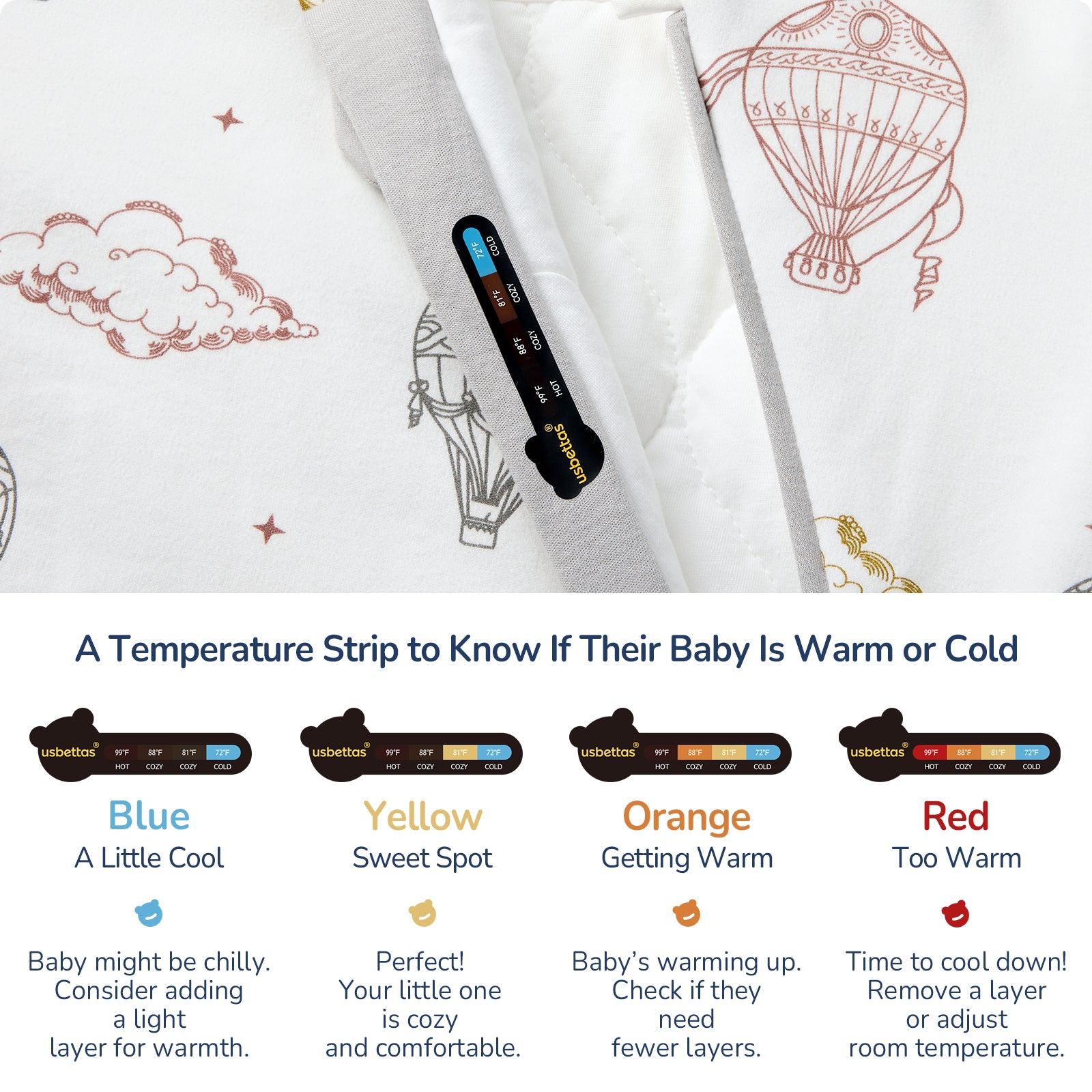 Detachable Sleeves Sleep Sack 2.5 TOG – 100% Cotton (Hot air ballon)