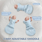 3-Way Adjustable Transitional Swaddle （Blue)