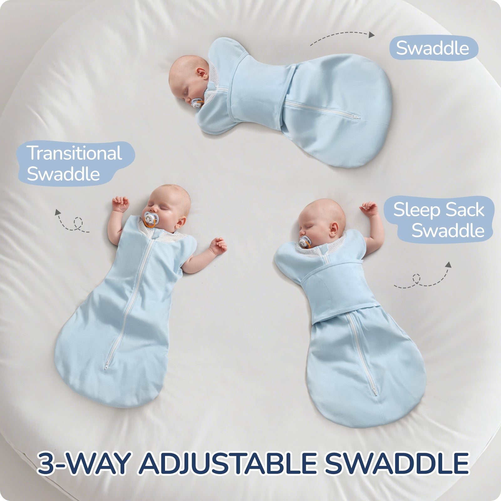 3-Way Adjustable Transitional Swaddle （Blue)
