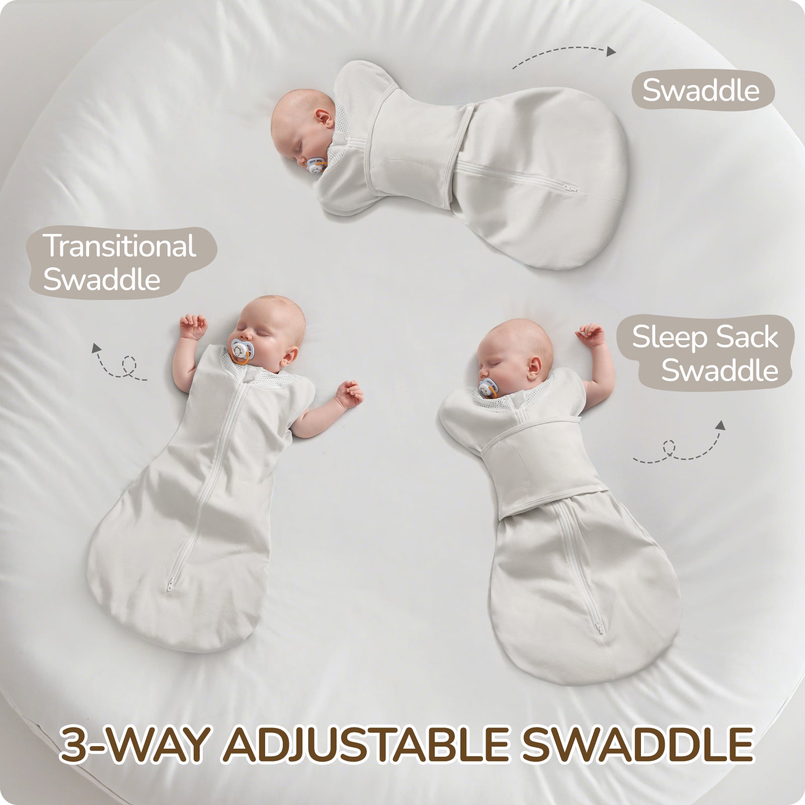 3-Way Adjustable Transitional Swaddle (Gray)