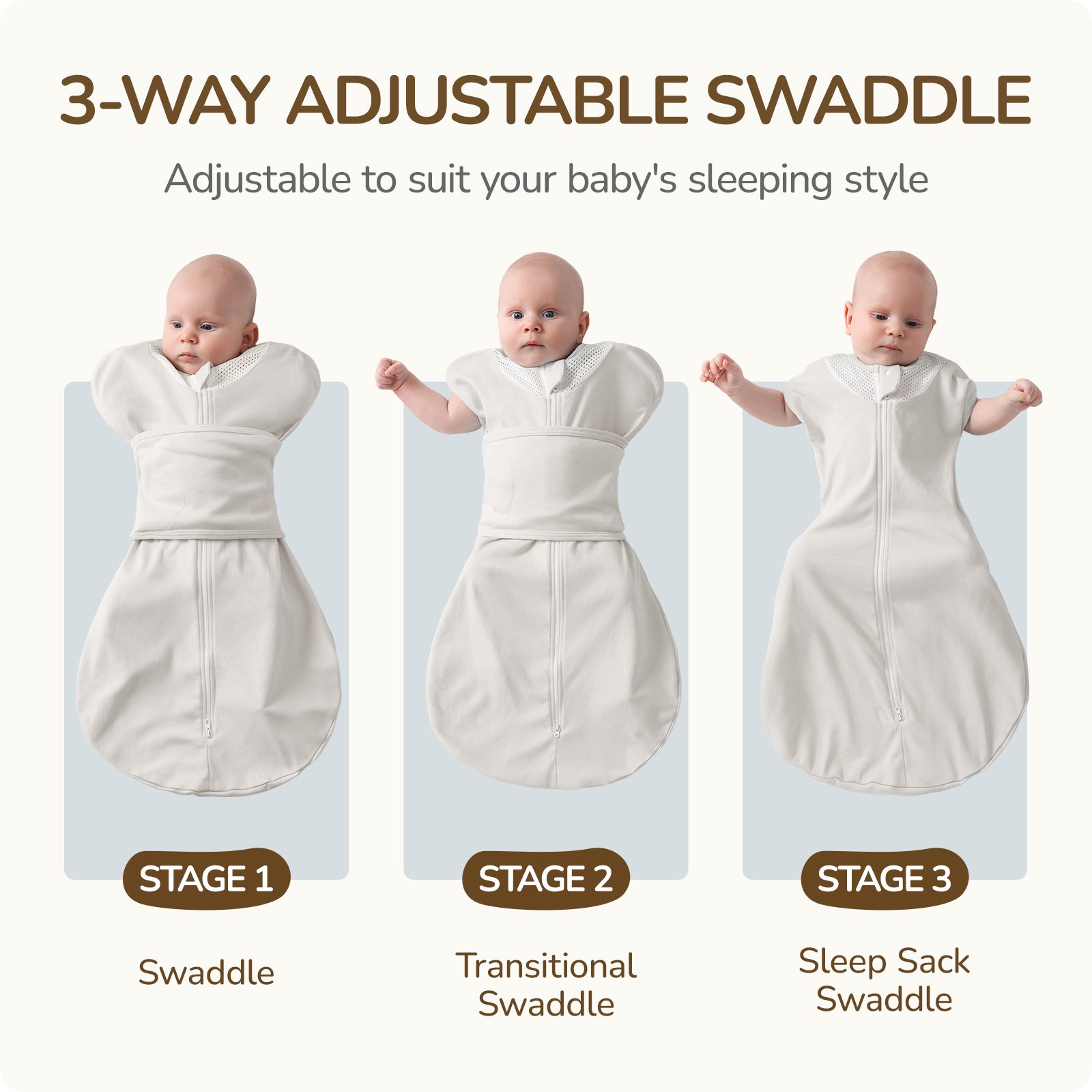 3-Way Adjustable Transitional Swaddle (Gray)