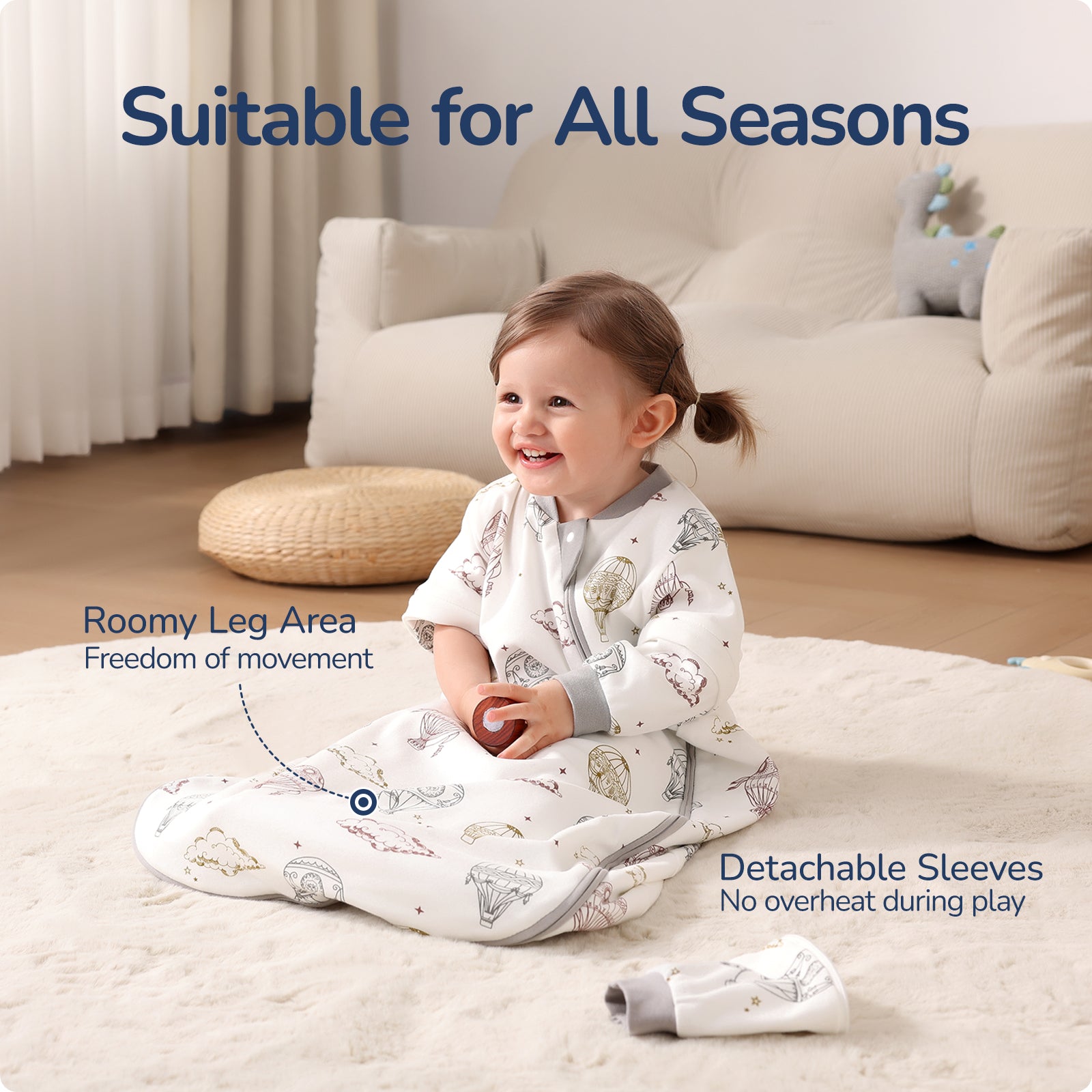 usbettas Baby Sleep Sack 1.0 TOG – Detachable Sleeves (Hot air ballon)