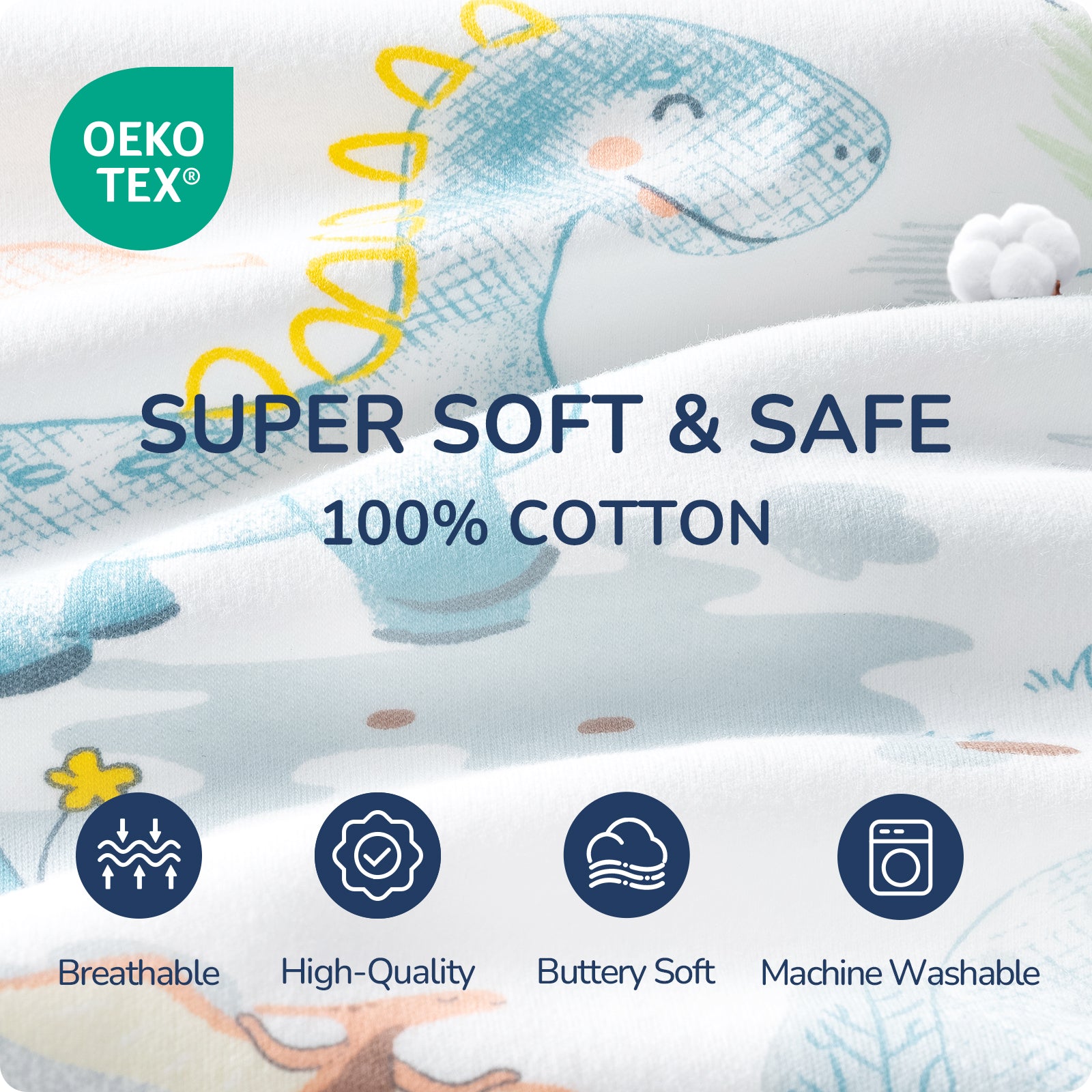 Sleeveless Baby Sleep Sack 2.5 TOG – 100% Cotton(Dino)