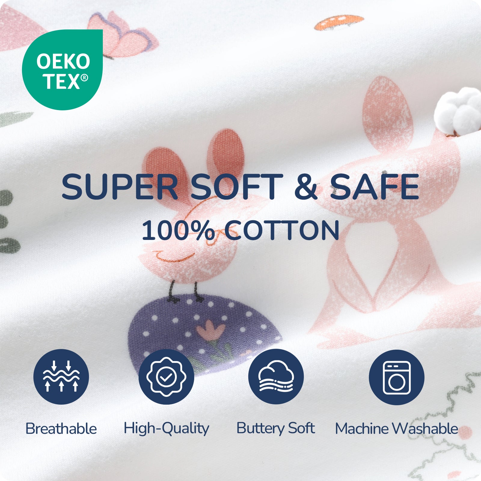 Sleeveless Baby Sleep Sack 2.5 TOG – 100% Cotton (Bunny)