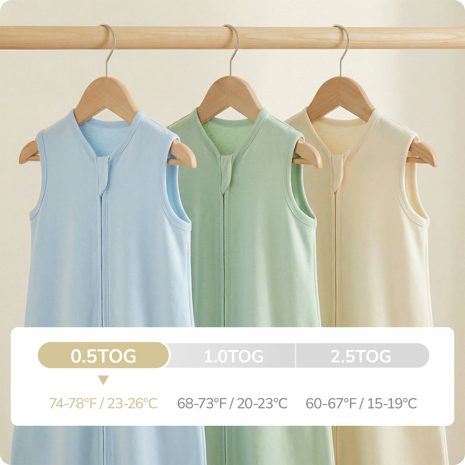 3 Pack Sleeveless Sleep Sack 0.5 TOG – 100% Cotton  (Solid)