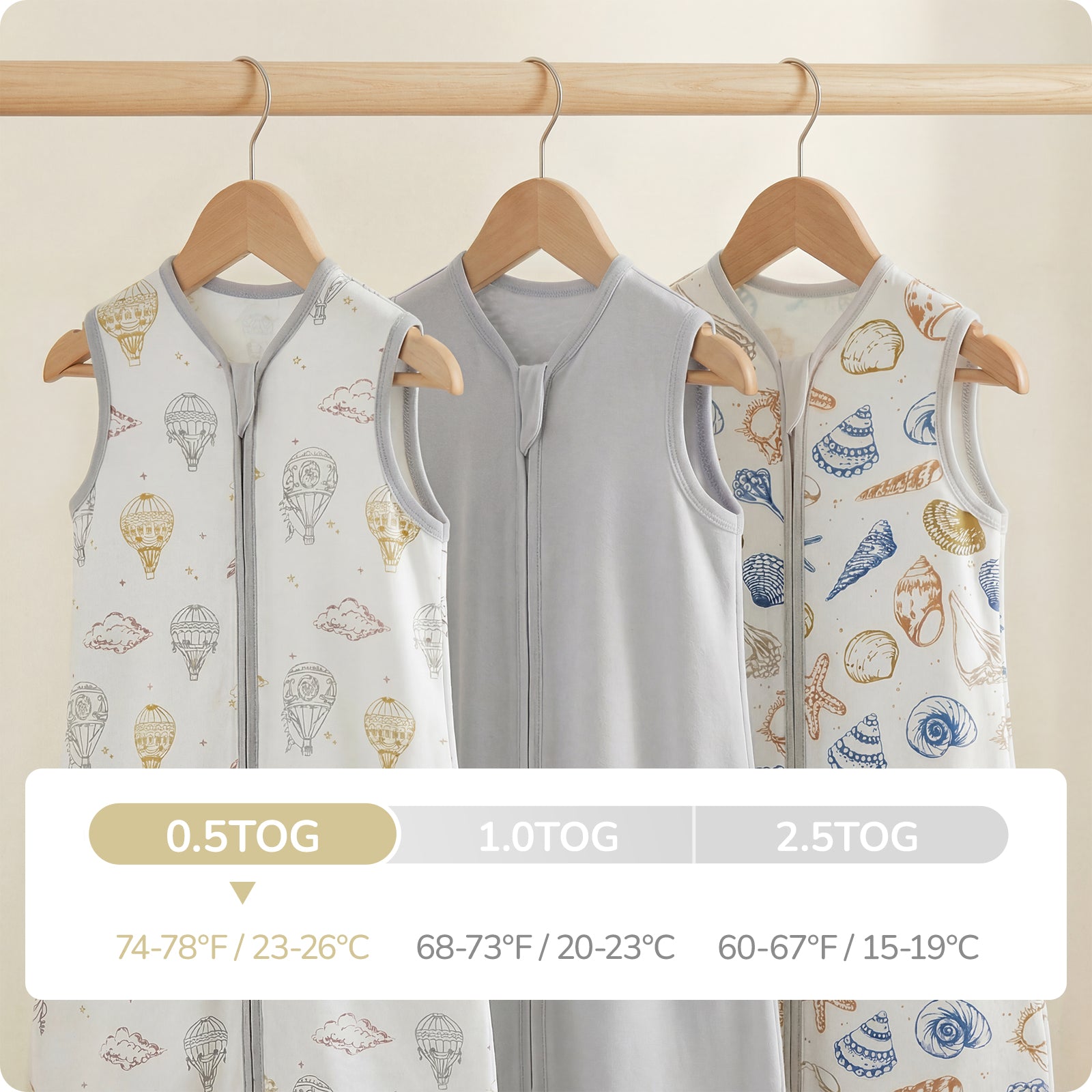 3 Pack Sleeveless Sleep Sack 0.5 TOG – 100% Cotton  （Hot Air Balloon）