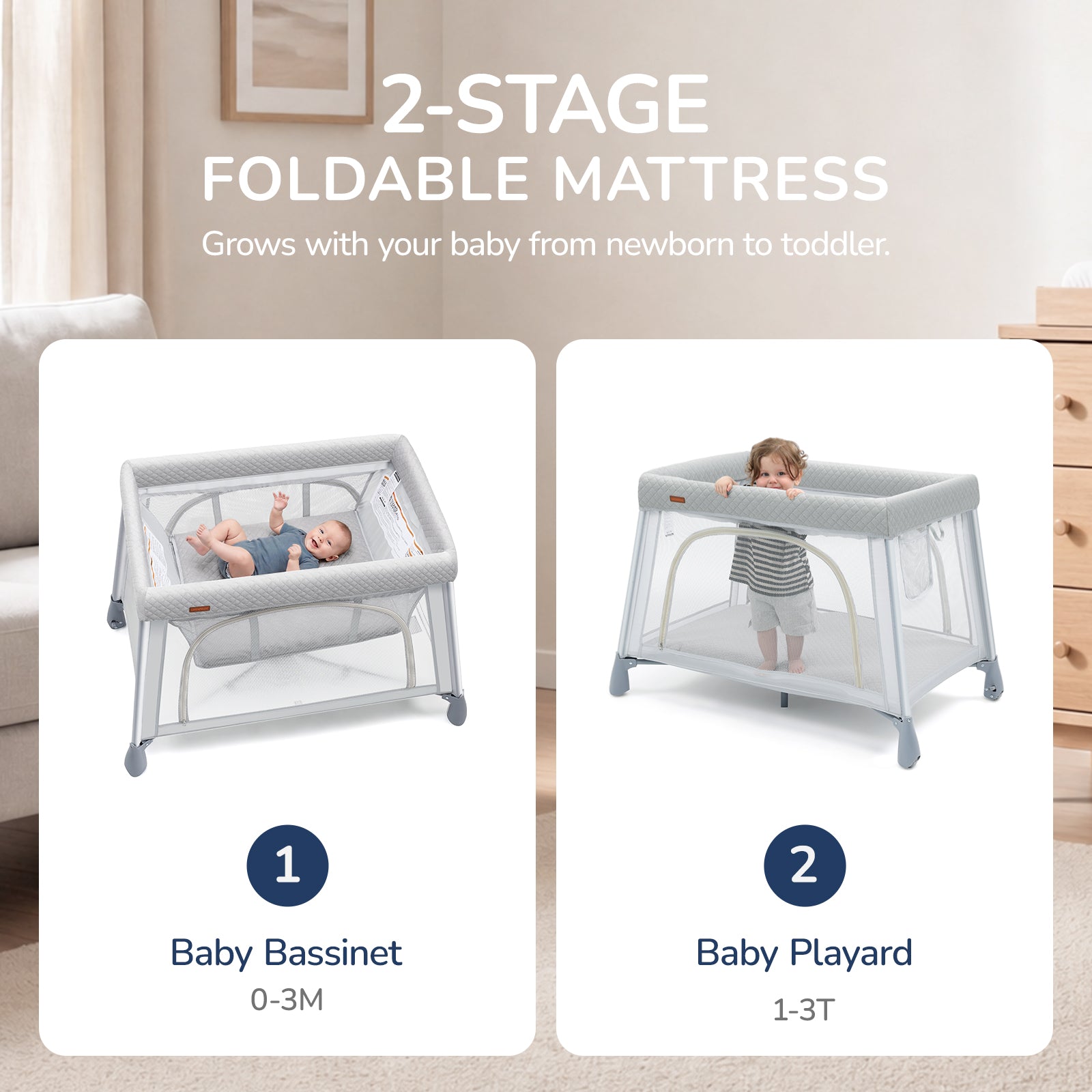 Lightweight Travel Baby Playard – One-Step Setup & Fold 3-in-1
