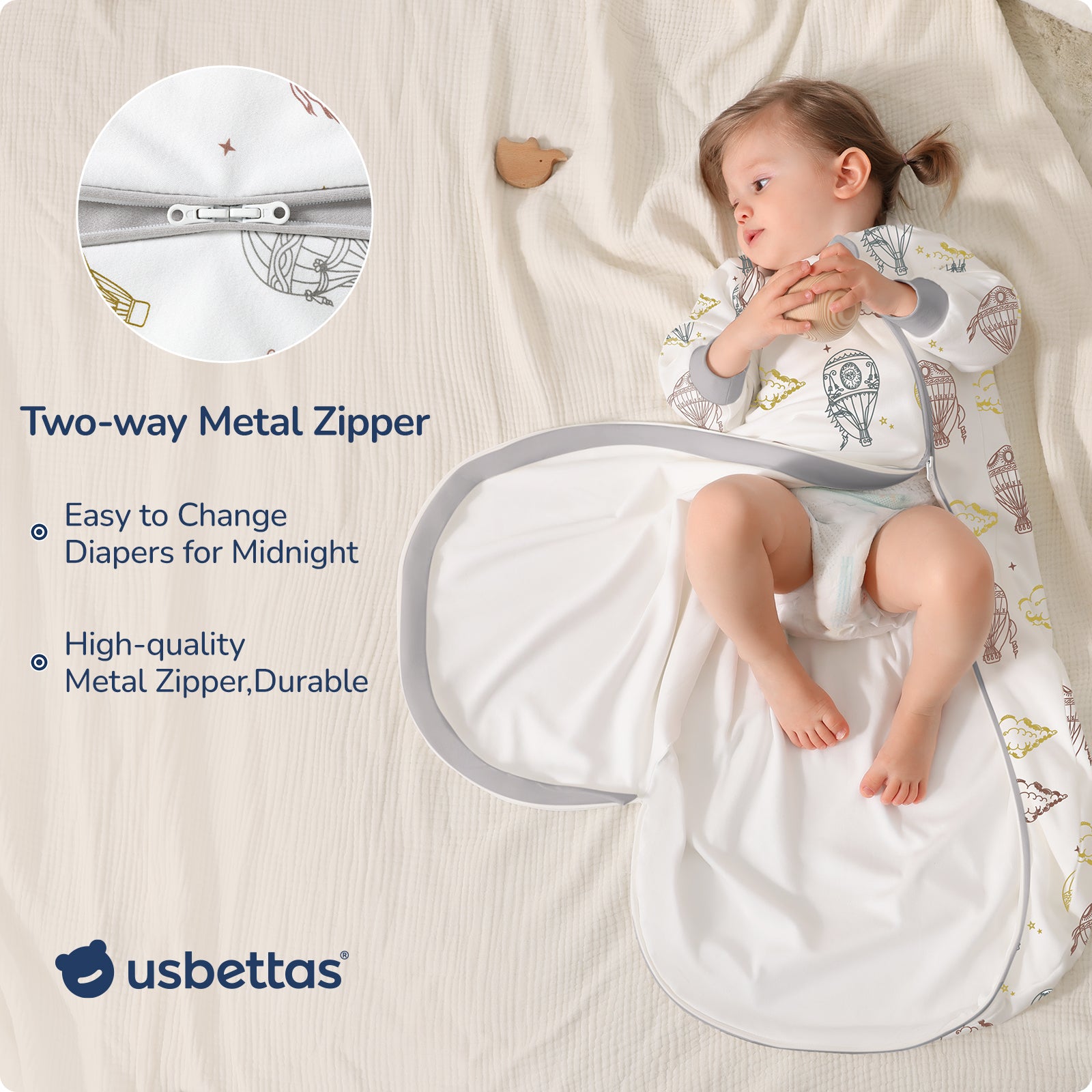 usbettas Baby Sleep Sack 1.0 TOG – Detachable Sleeves (Hot air ballon)