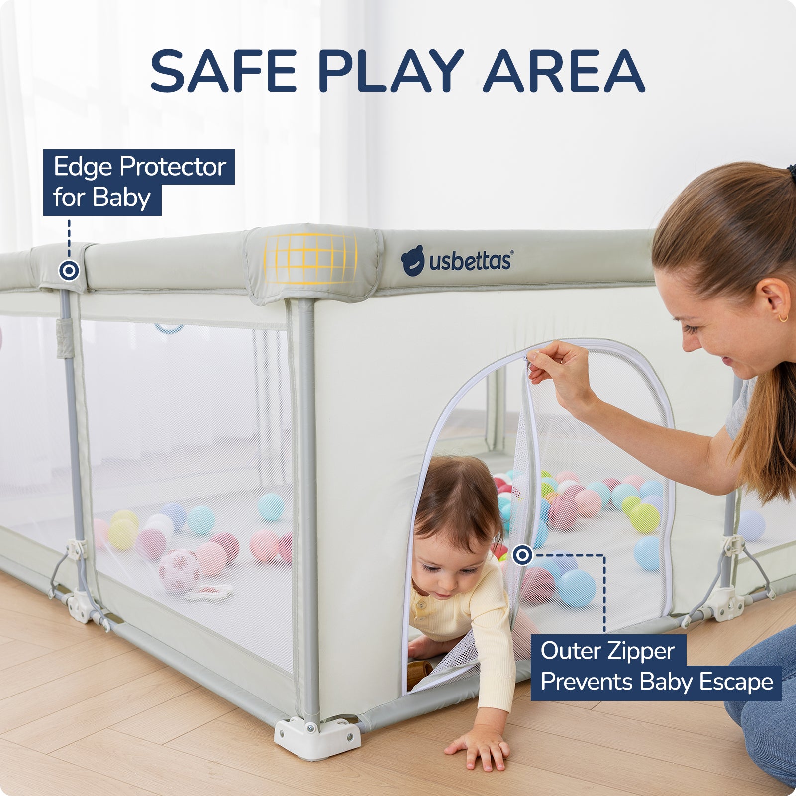 Foldable Baby Playpen 71x59 for Babies Toddler（Beige)