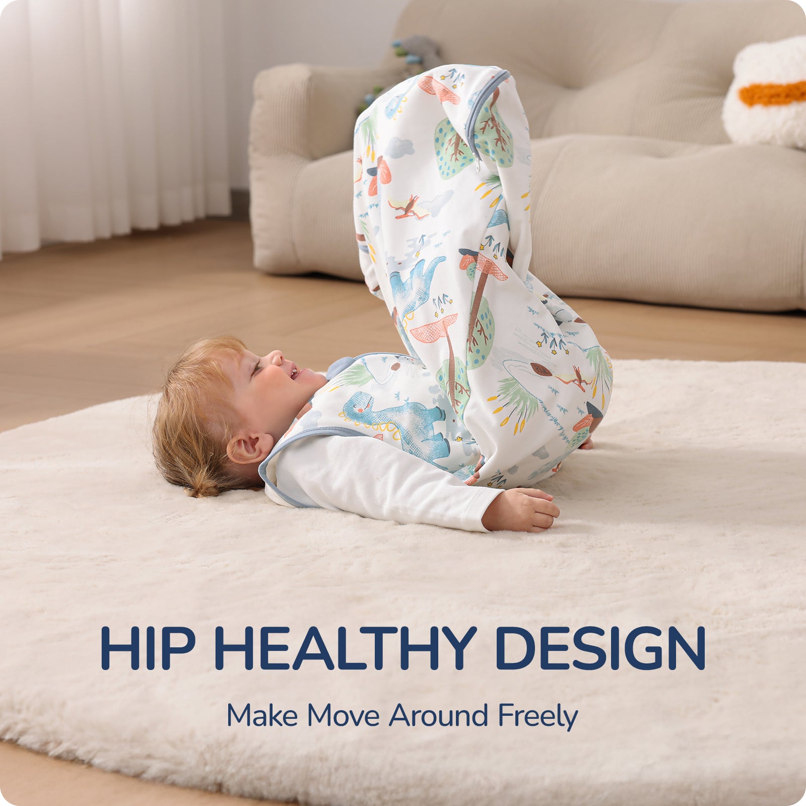 Sleeveless Baby Sleep Sack 1.0 TOG – 100% Cotton (Dino)