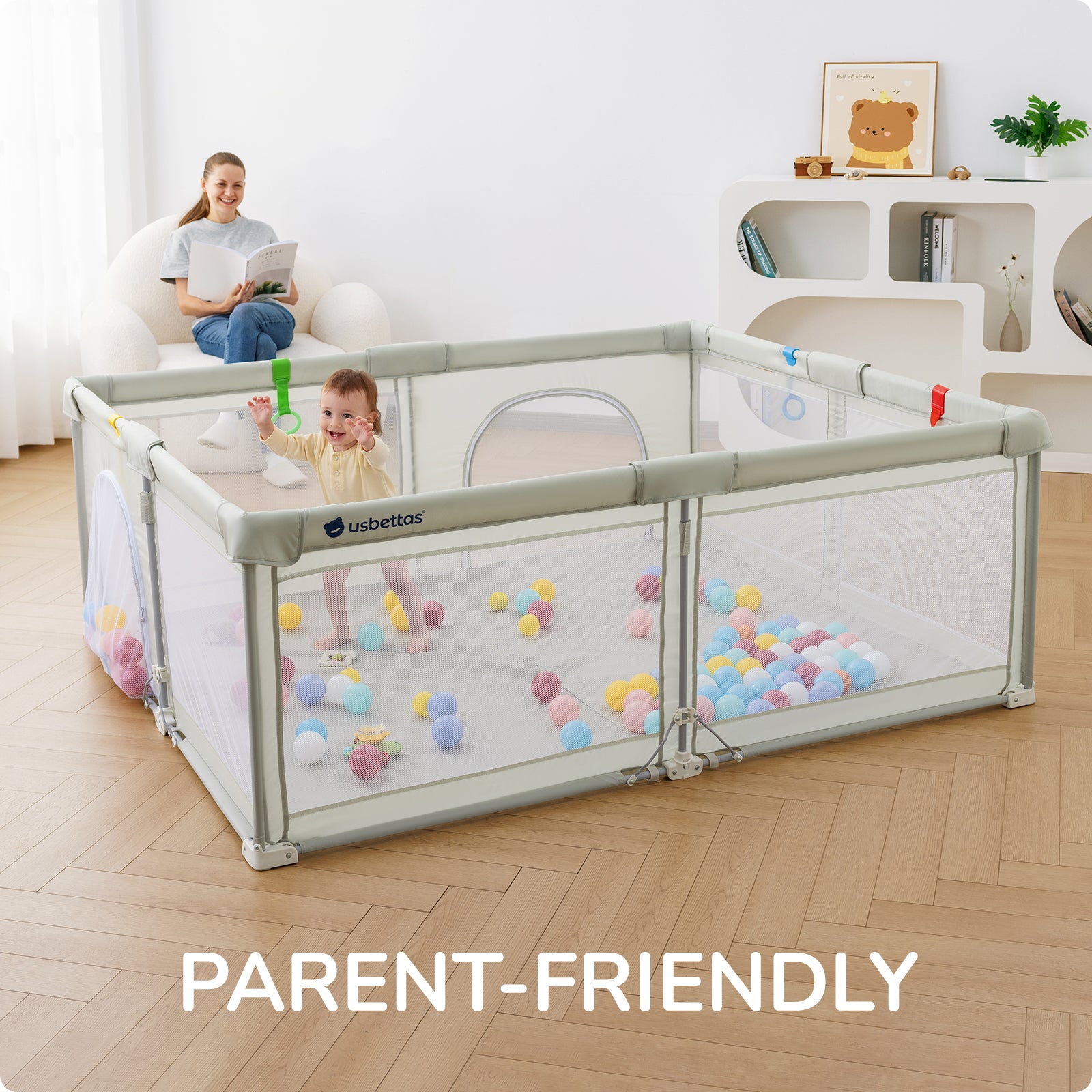 Foldable Baby Playpen 71x59 for Babies Toddler（Beige)