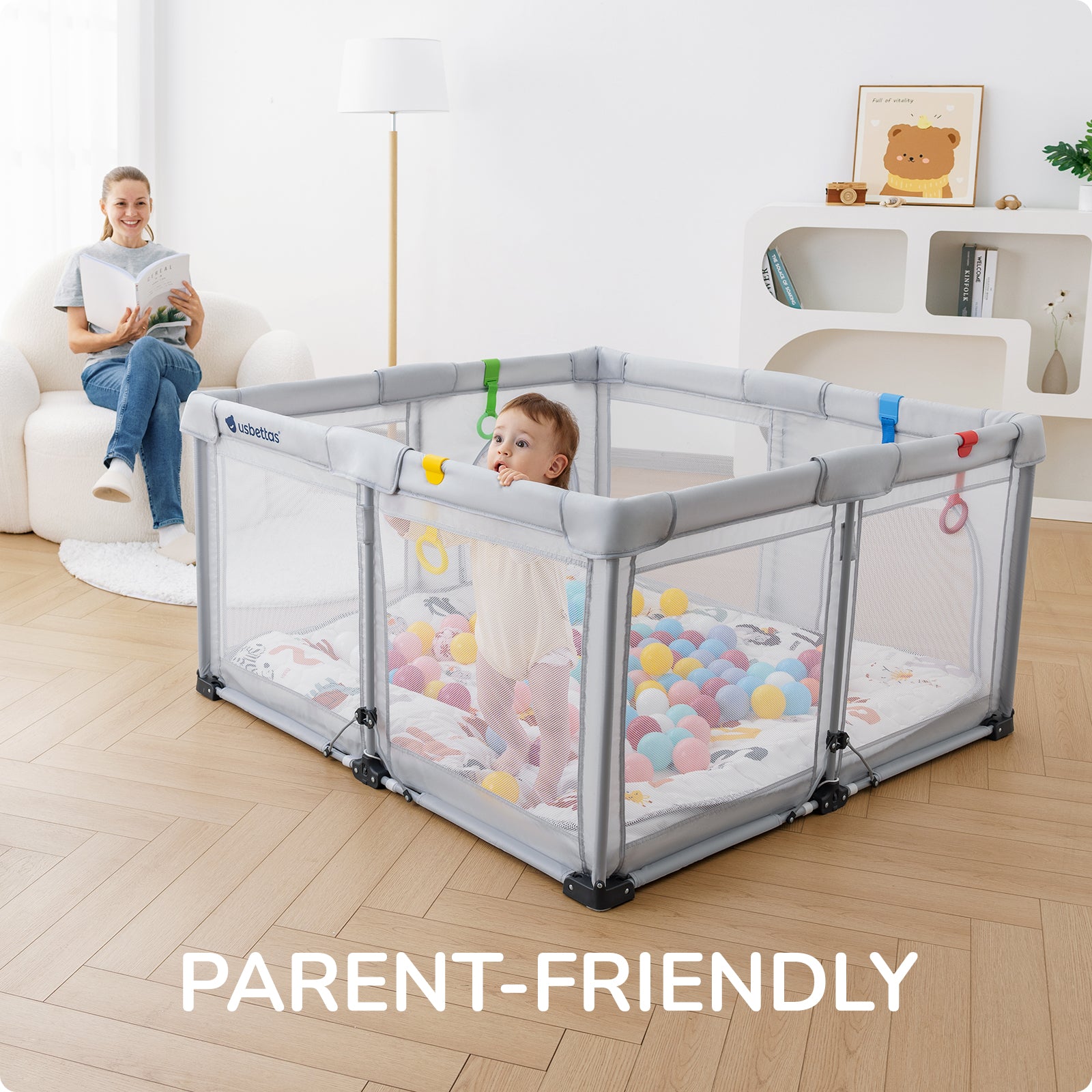 Foldable Baby Playpen 50×50 for Babies Toddler（Light Gray)