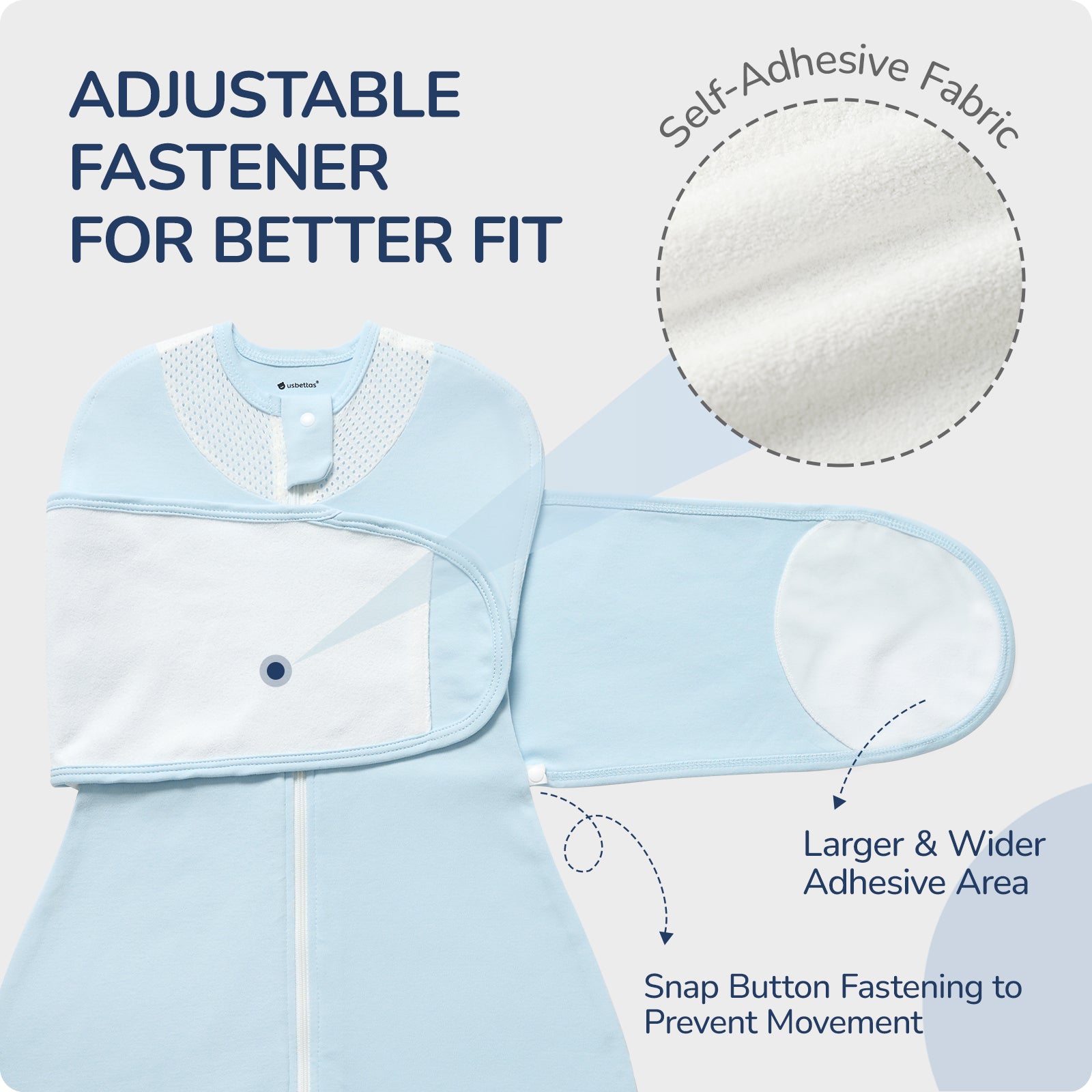 3-Way Adjustable Transitional Swaddle （Blue)