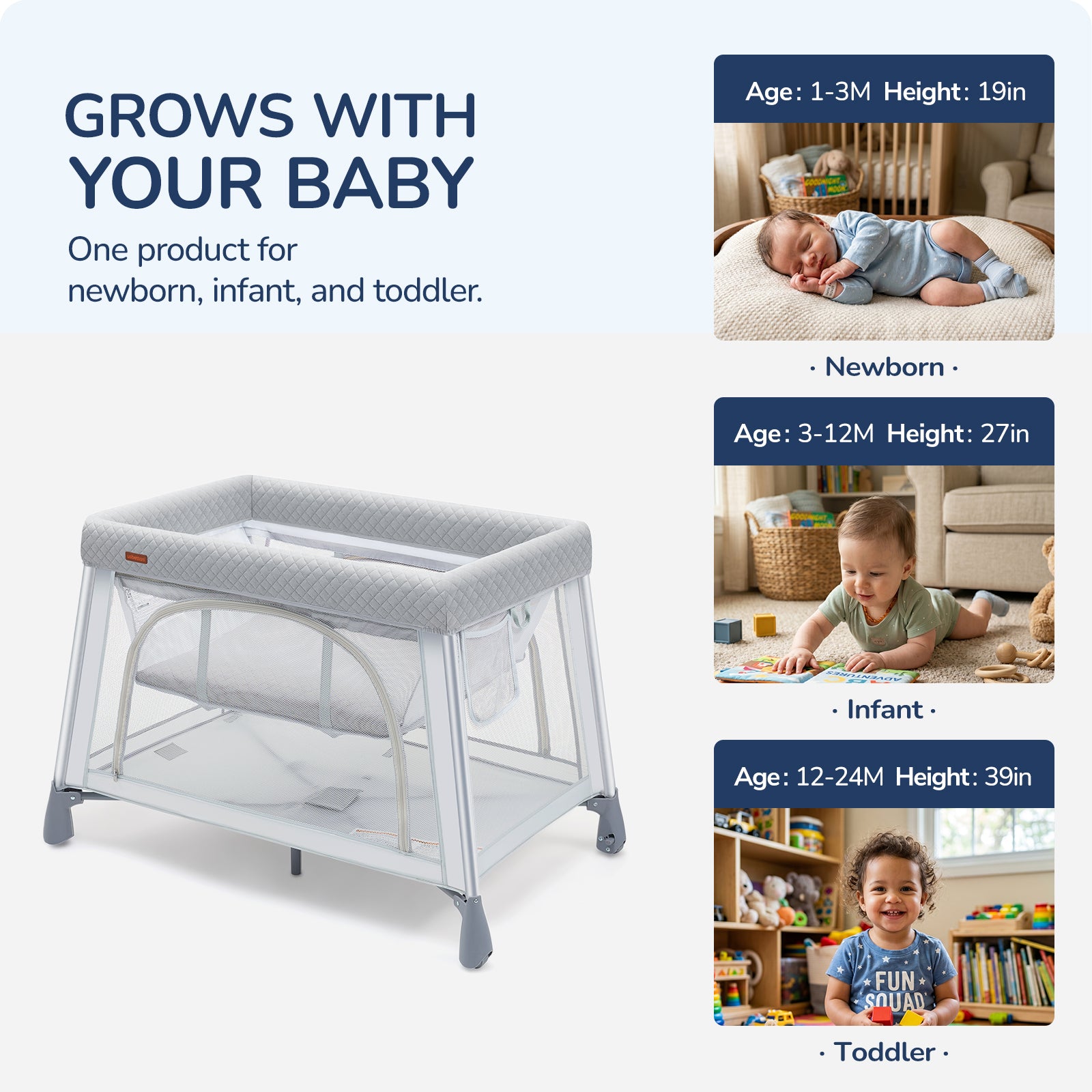 Lightweight Travel Baby Playard – One-Step Setup & Fold 3-in-1