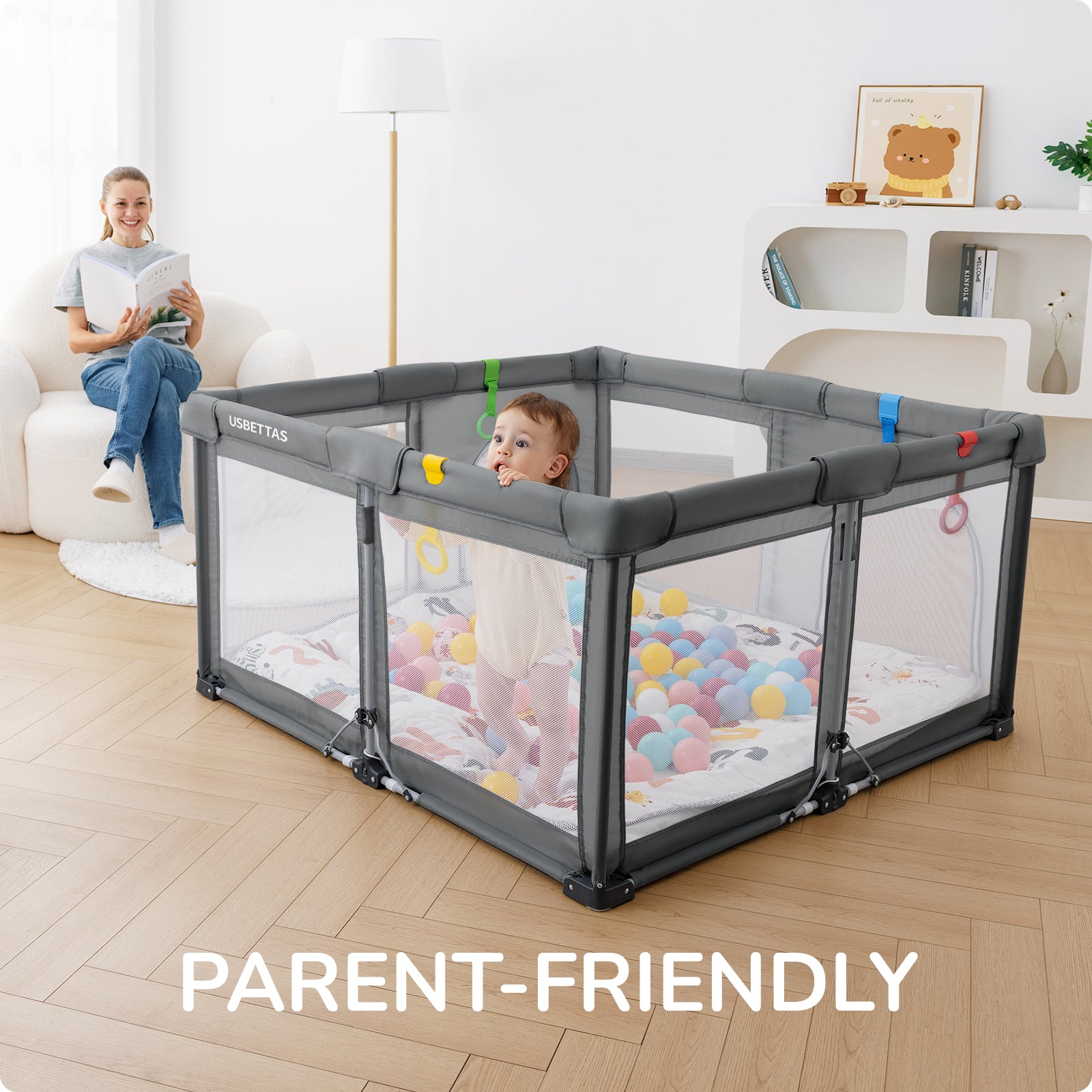 Foldable Baby Playpen 50×50 for Babies Toddler（Dark gray)