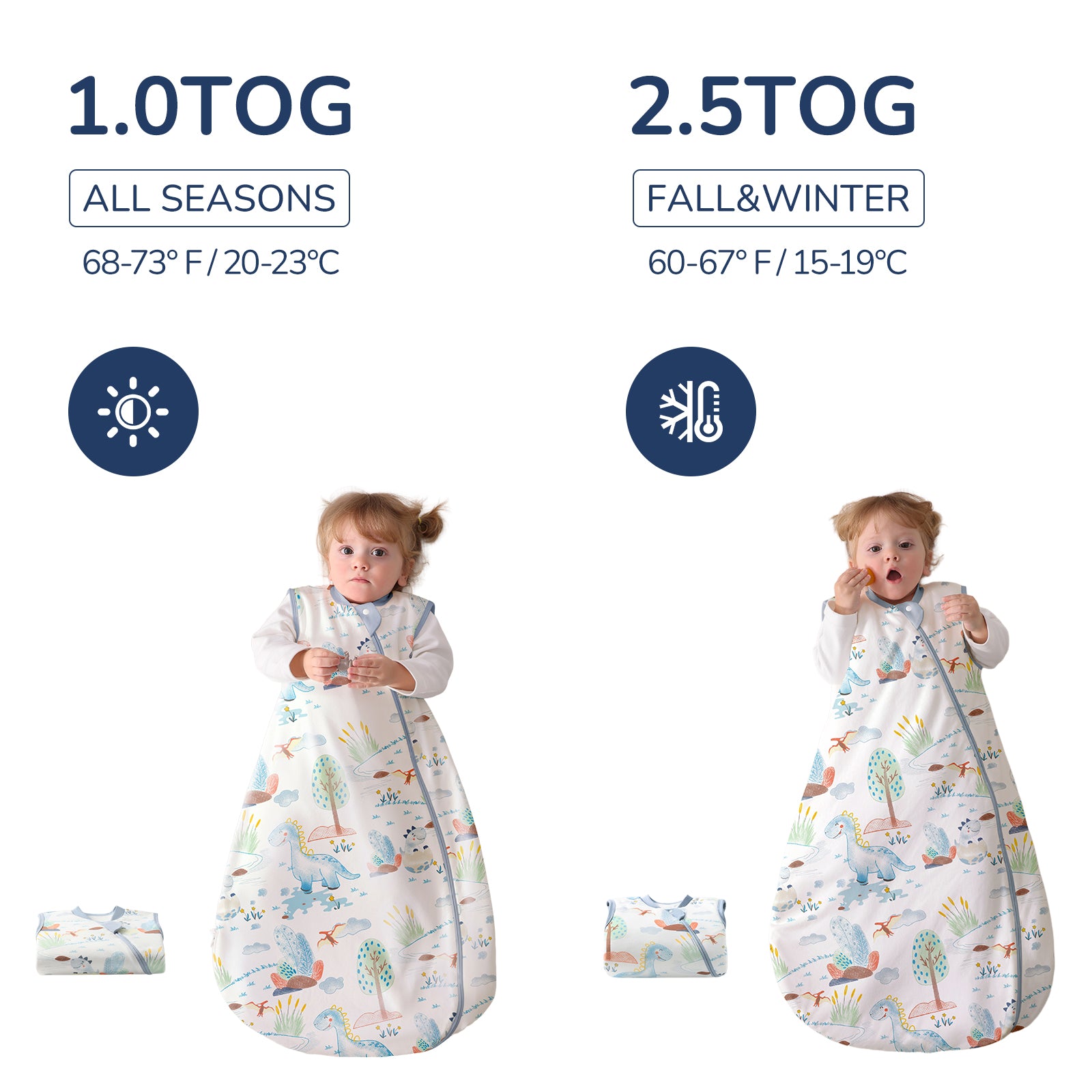 Sleeveless Baby Sleep Sack 2.5 TOG – 100% Cotton(Dino)