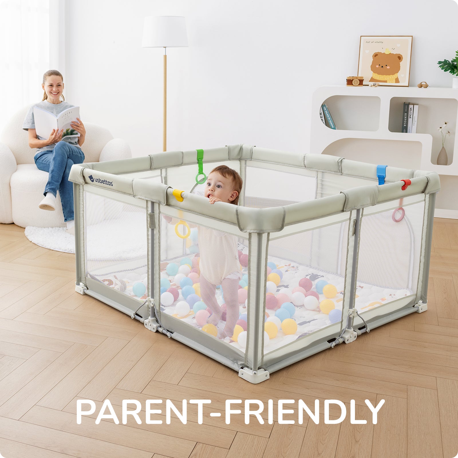 Foldable Baby Playpen 50×50 for Babies Toddler（Beige)