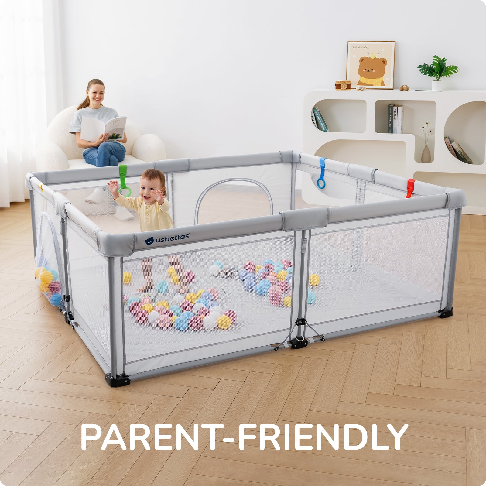 Foldable Baby Playpen 71x59 for Babies Toddler（Light Gray)