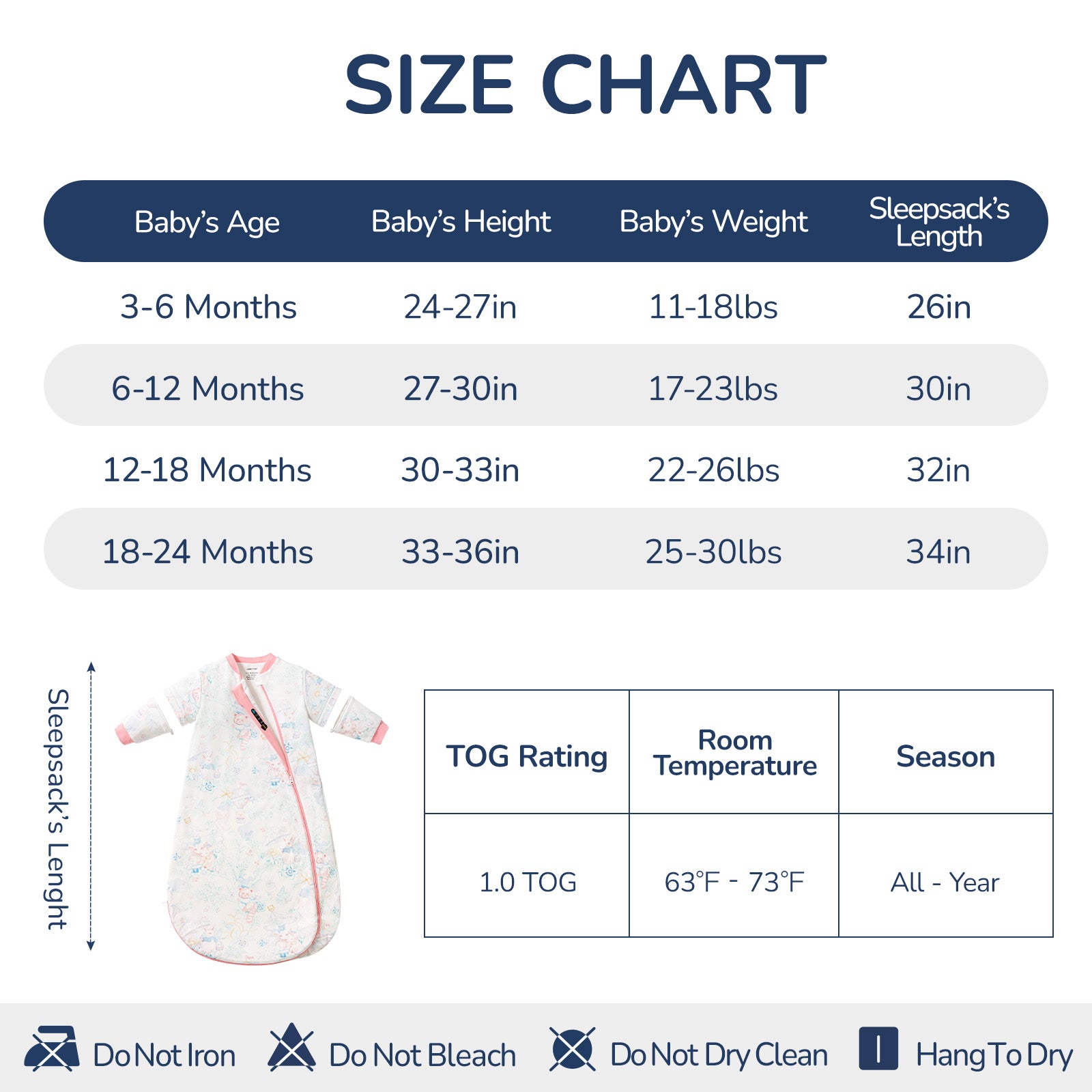 Detachable Sleeves Sleep Sack 1.0 TOG – 100% Cotton (Garden)