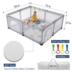 Foldable Baby Playpen 71x59 for Babies Toddler（Light Gray)