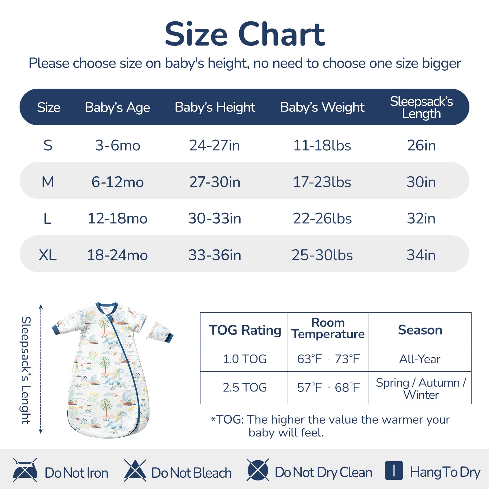 Detachable Sleeves Sleep Sack 1.0 TOG – 100% Cotton (Dino)