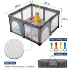 Foldable Baby Playpen 50×50 for Babies Toddler（Dark gray)