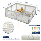 Foldable Baby Playpen 71x59 for Babies Toddler（Beige)