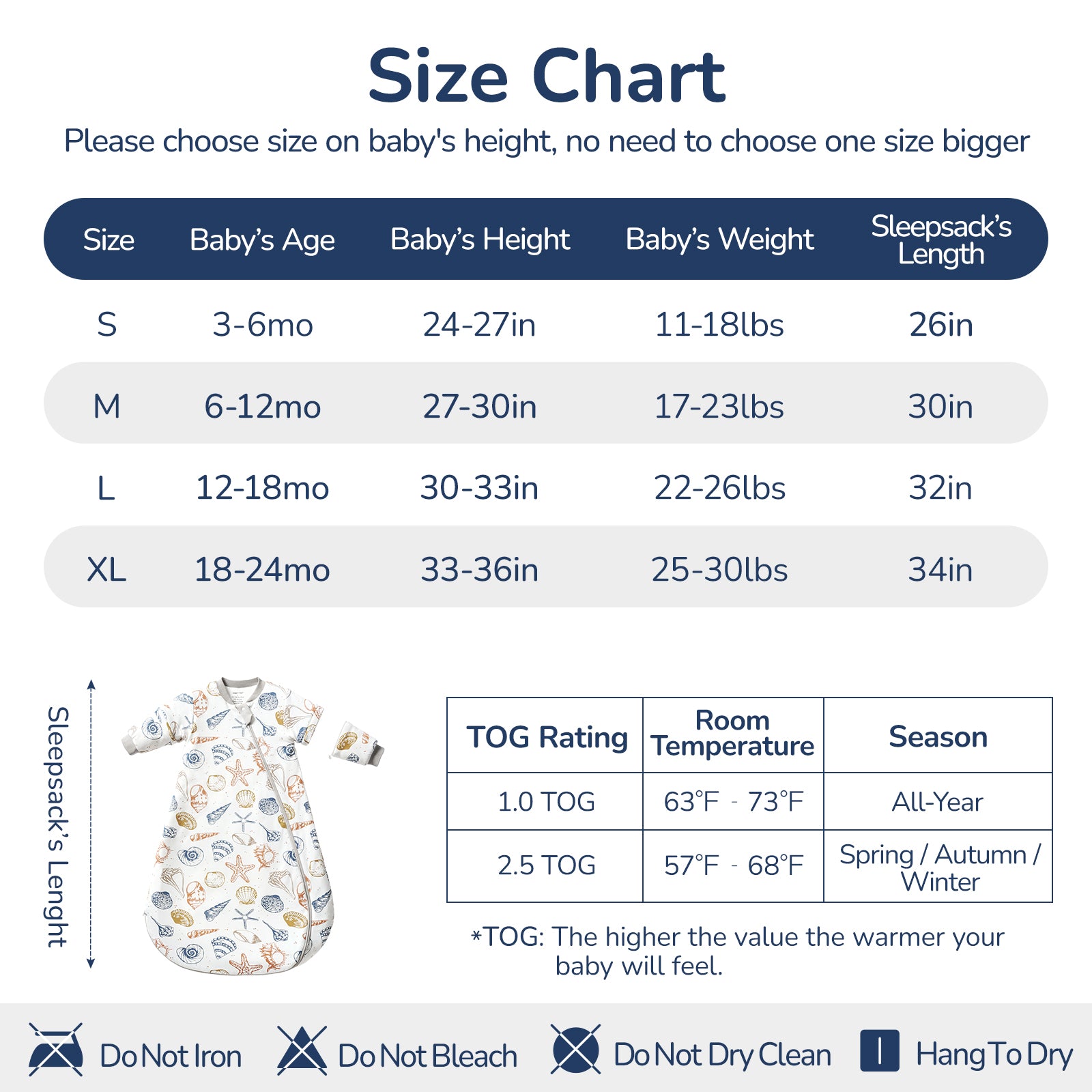 Detachable Sleeves Sleep Sack 2.5 TOG – 100% Cotton (Ocean)